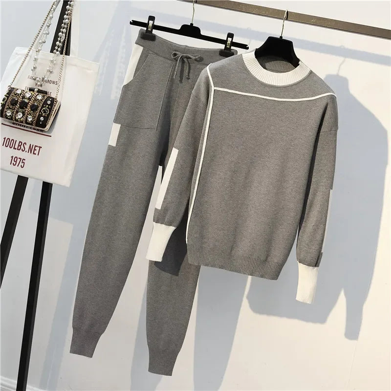 2 Pieces Set Knitted Long Sleeve Pullovers Sweater Casual