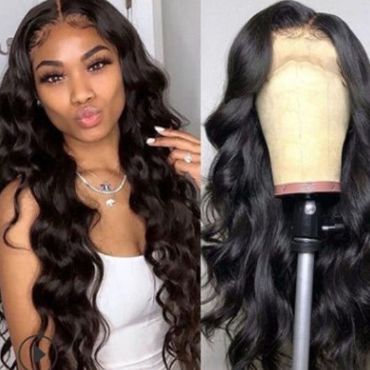 Medium Split Black Big Wave Wig