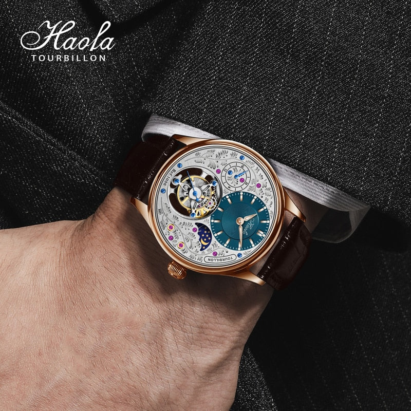 HAOFA Luxury Skeleton Tourbillon Mechanical Mens Watch