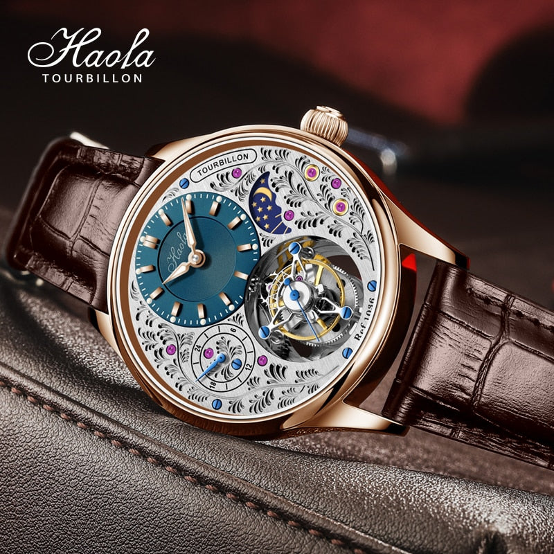 HAOFA Luxury Skeleton Tourbillon Mechanical Mens Watch