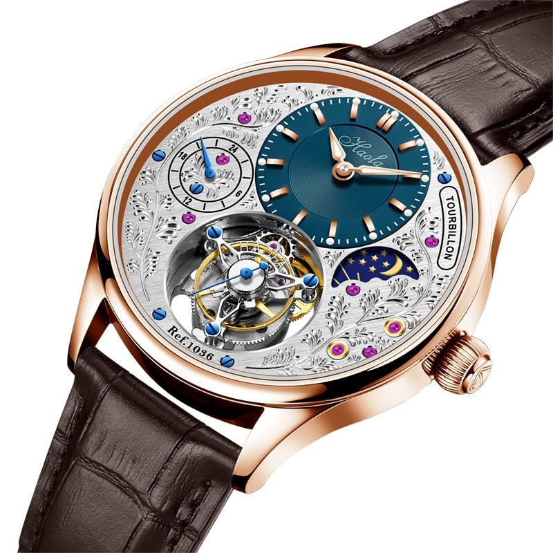 HAOFA Luxury Skeleton Tourbillon Mechanical Mens Watch